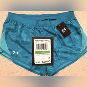 NEW..WOMEN LARGE UNDER ARMOUR FLY BY 2.0 PRINTED SHORTS..(COASTAL TEAL)